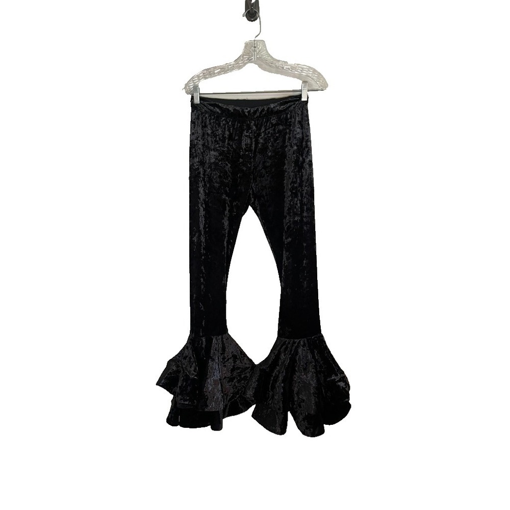 Crushed Velvet Ruffle Bell Bottom Pant Black M Flare Emo Festival Boho Whimsical